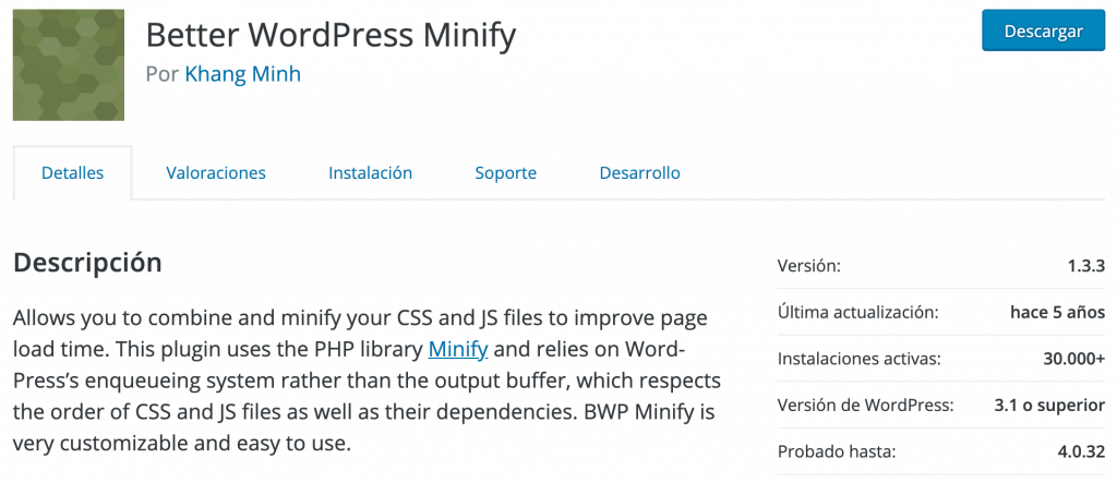 better wordpress minify español